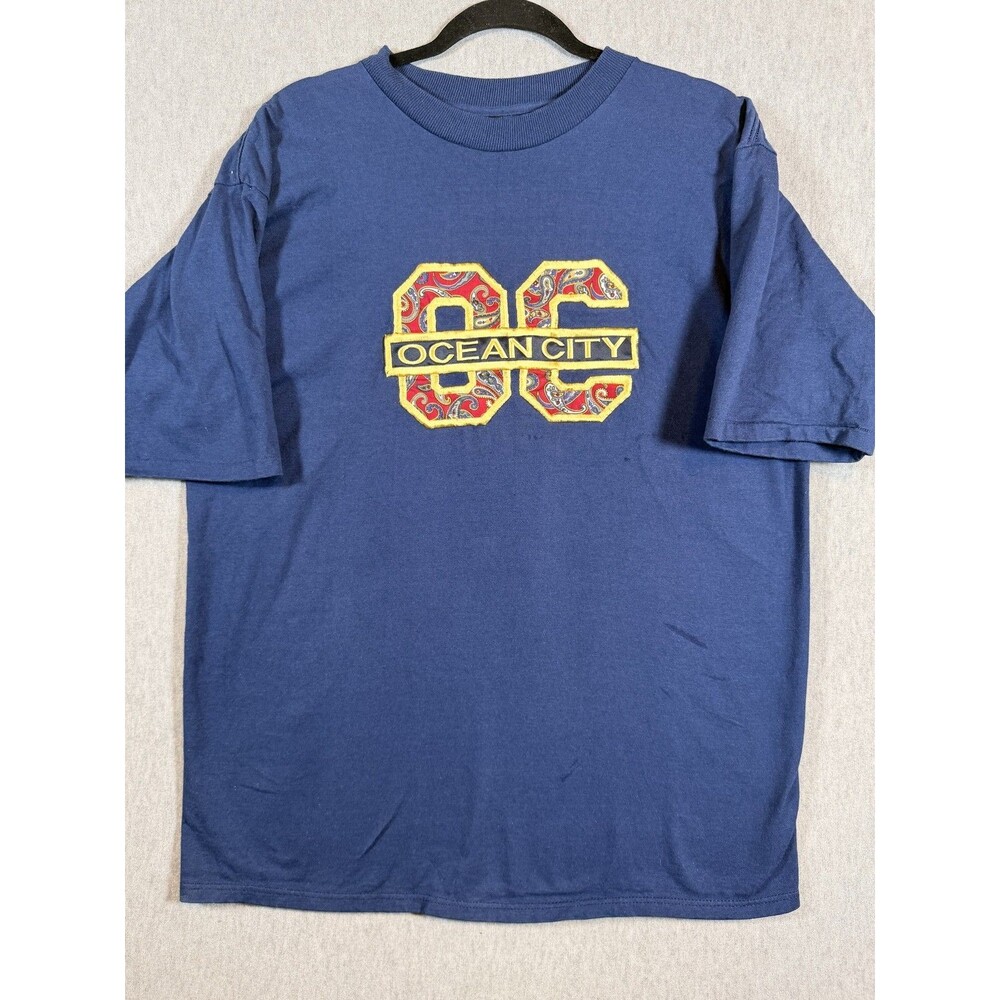 Vintage H.L. Miller Gold Men's XL Ocean City 86 Embroidered T-Shirt Navy Blue